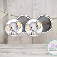 Grey Elephant Mini Buttons – Yellow Ears Party Favor Packs (1 inch)