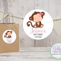 Monkey Girl Baby Shower Personalized Round Sticker