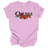Chicana Adult T-Shirt with Red Roses | Mexican American Pride Graphic Tee