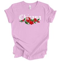 Chicana Adult T-Shirt with Red Roses | Mexican American Pride Graphic Tee