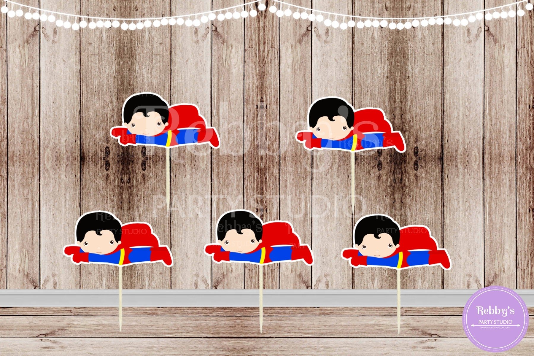 Action Superhero Boy Party - Set of 12 Superboy Inspired Cupcake Toppers