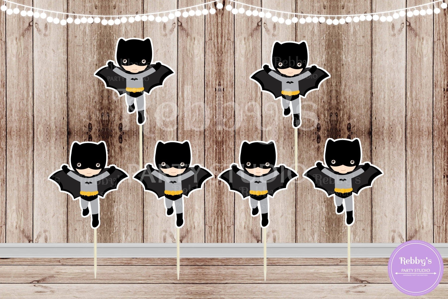 Action Superhero Boy Party - Set of 12 Batboy Inspired Cupcake Toppers