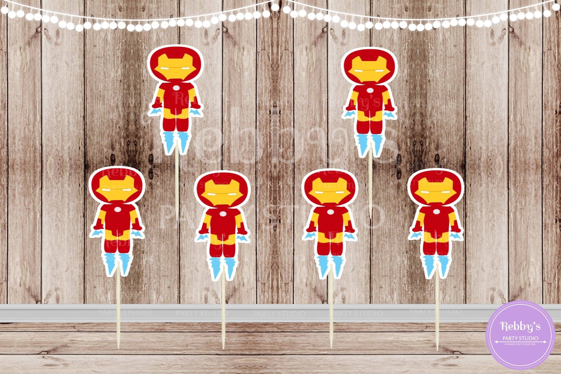 Action Superhero Boy Party - Set of 12 Iron Boy Inspired Cupcake Toppers