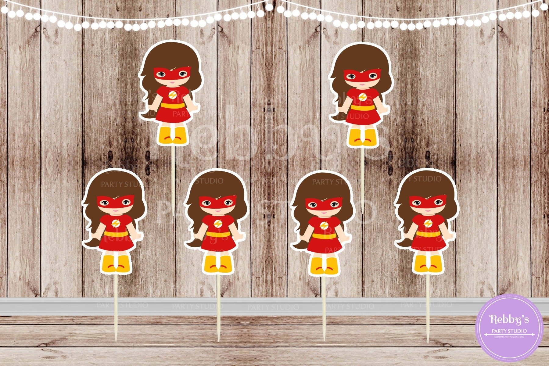 Action Superhero Girl Party - Set of 12 Girl Flash Inspired Cupcake Toppers