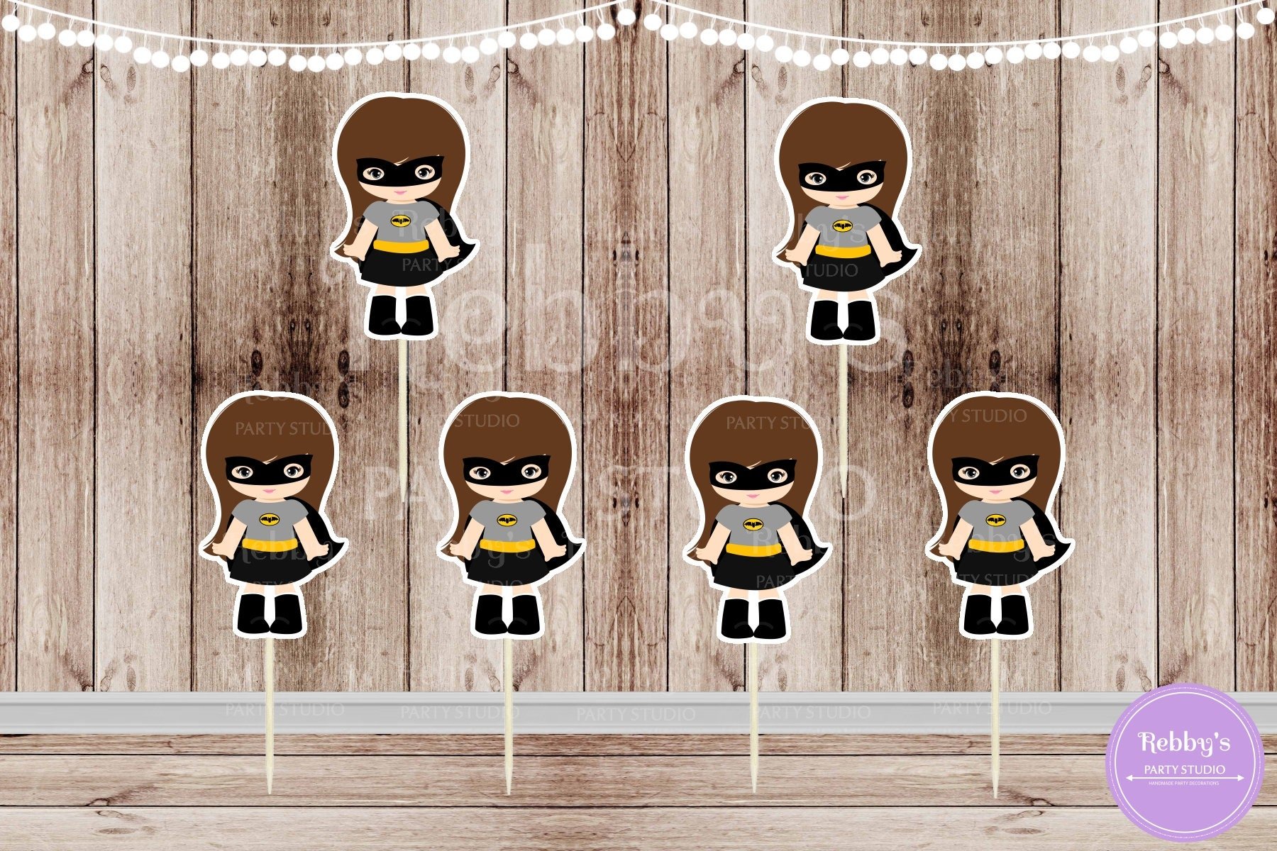 Action Superhero Girl Party - Set of 12 Girl in Bat Costume Inspired Cupcake Toppers