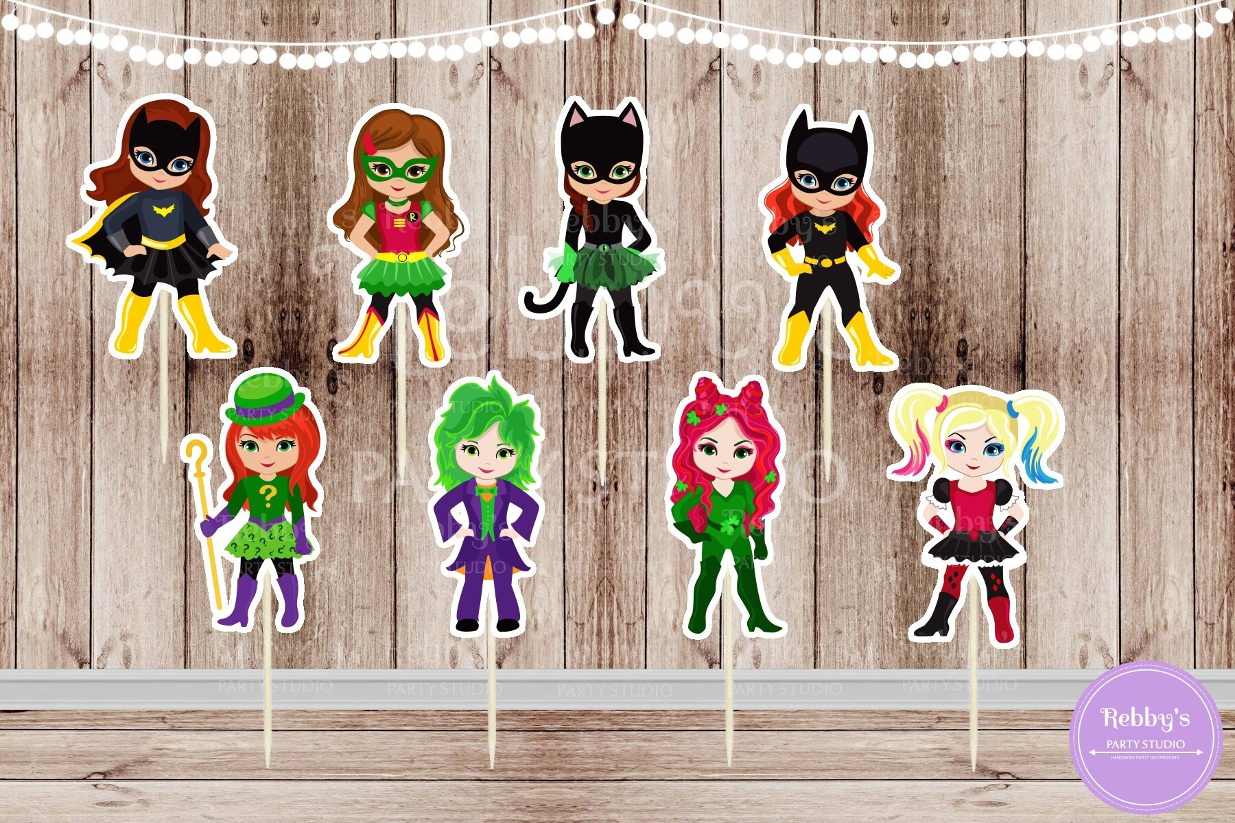 Girl Superhero Villain Cupcake Toppers - Set of 16