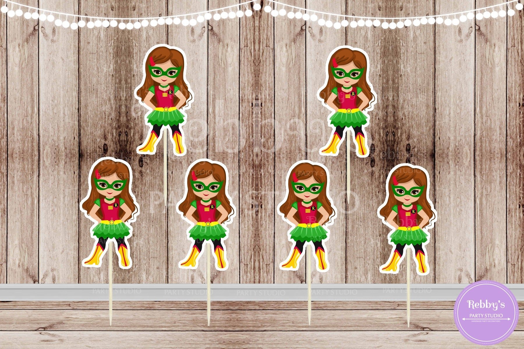 Superhero Villain Girl Party - Set of 12 Robin Girl Inspired Cupcake Toppers