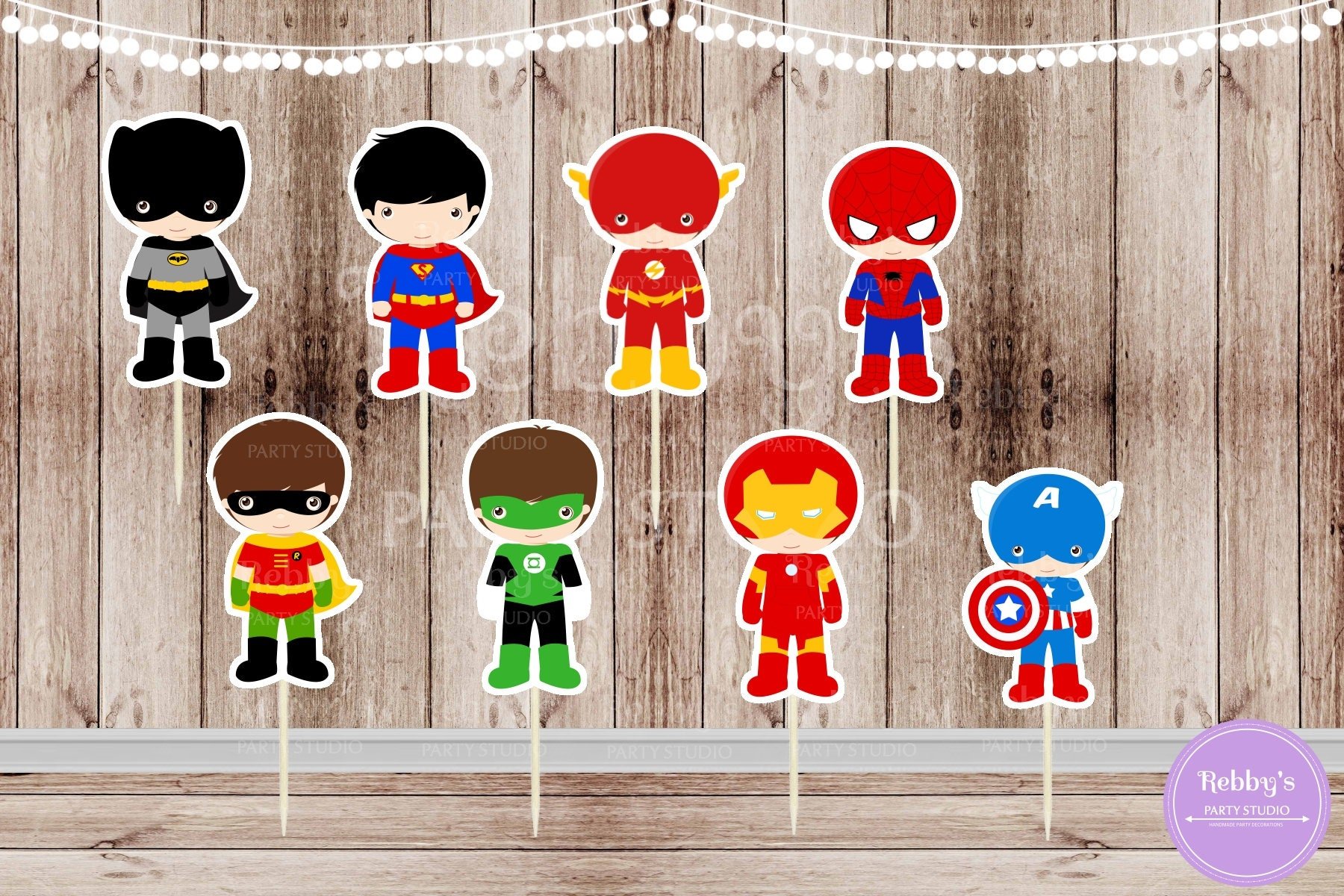 Action Superhero Boy Party - Set of 16 Assorted Superhero Boys Inspired Cupcake Toppers