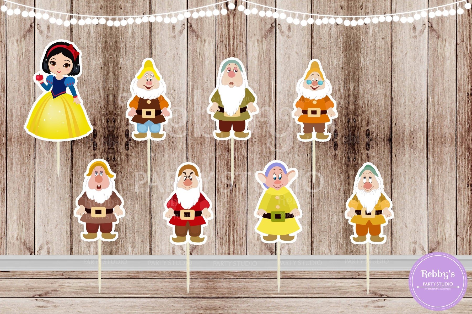 Snow White Cupcake Toppers: Handmade Party Decorations, Set of 16