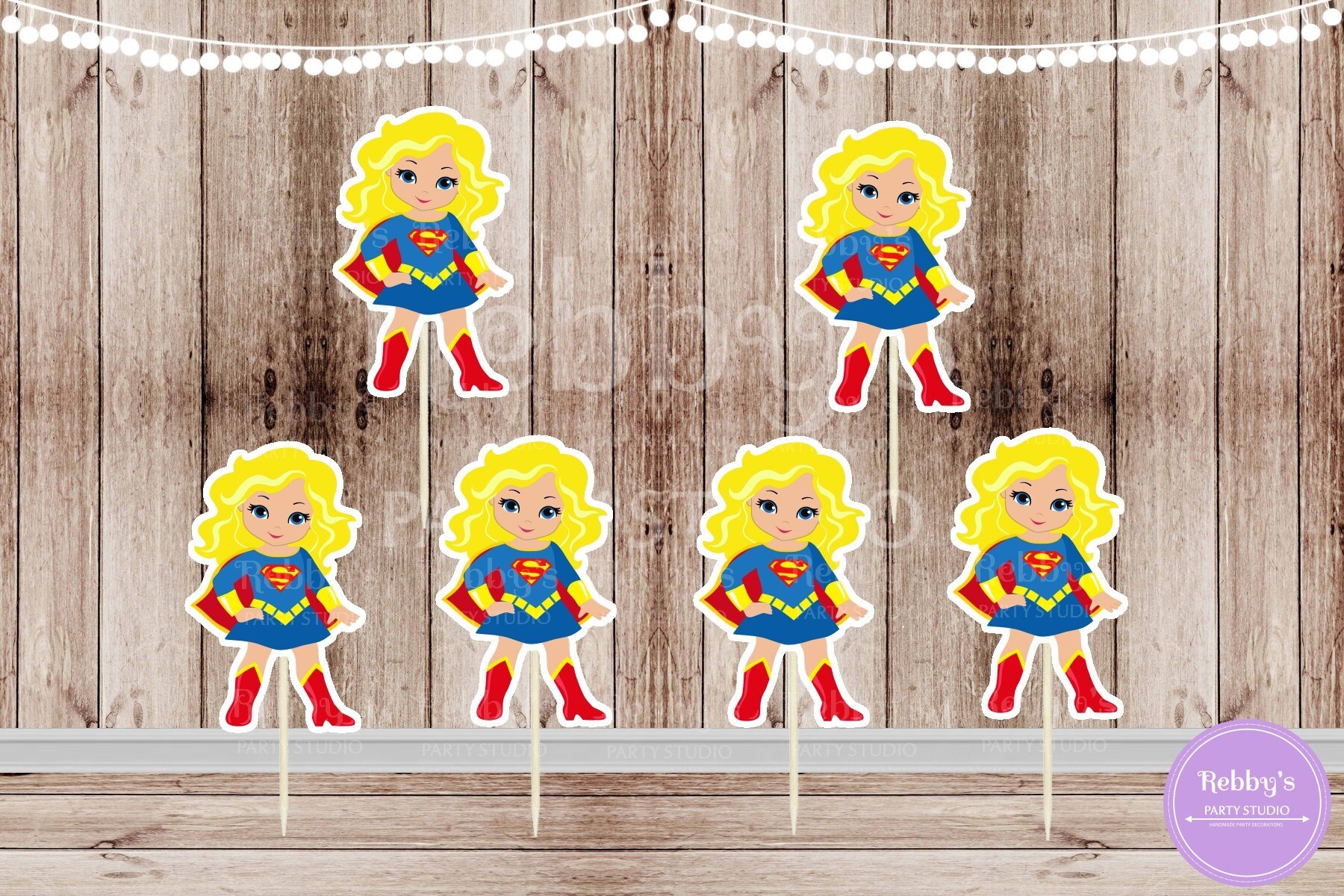 Superhero Girl Party - Set of 16 Blonde Supergirl Inspired Cupcake Toppers