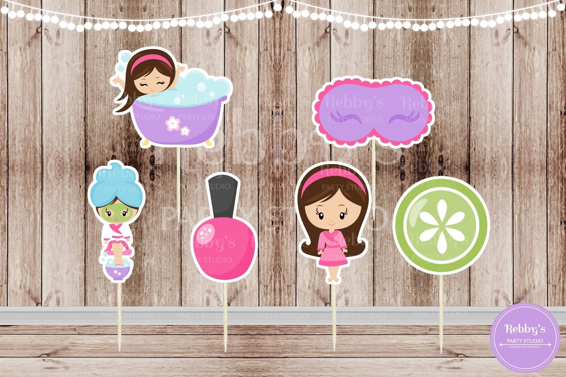 Spa Party Cupcake Toppers: Assorted Spa Girl Theme, Set of 12