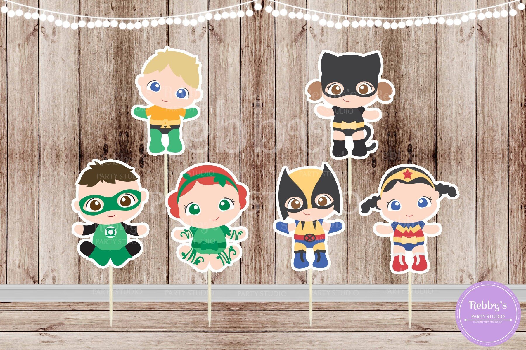 Superhero Babies - Set of 12 Assorted Baby Superheroes Team 3 Inspired Cupcake Toppers