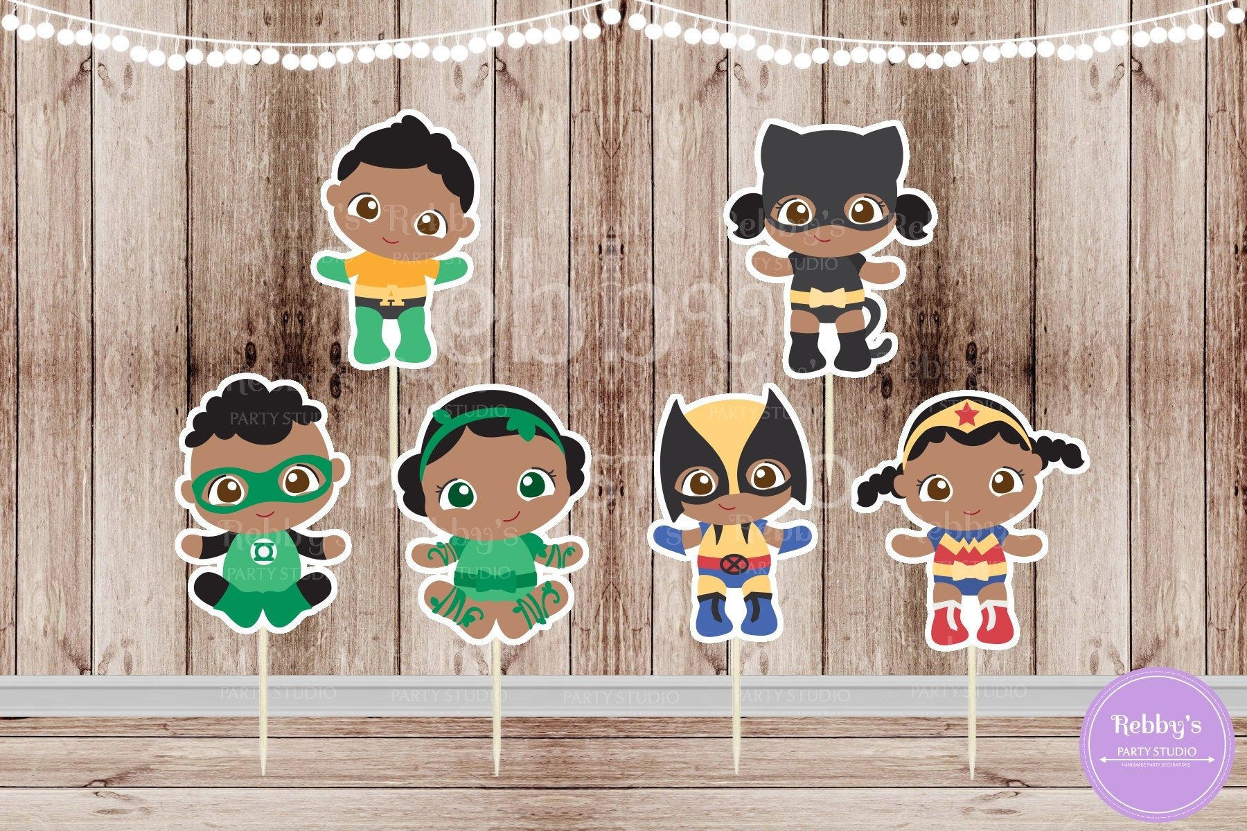 African American Superhero Baby Cupcake Toppers - Set of 12