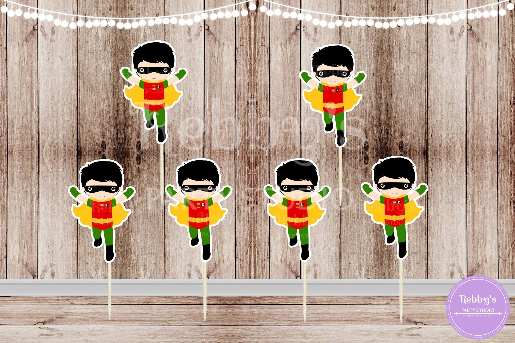 Action Superhero Boy Party - Set of 12 Robin Inspired Cupcake Toppers