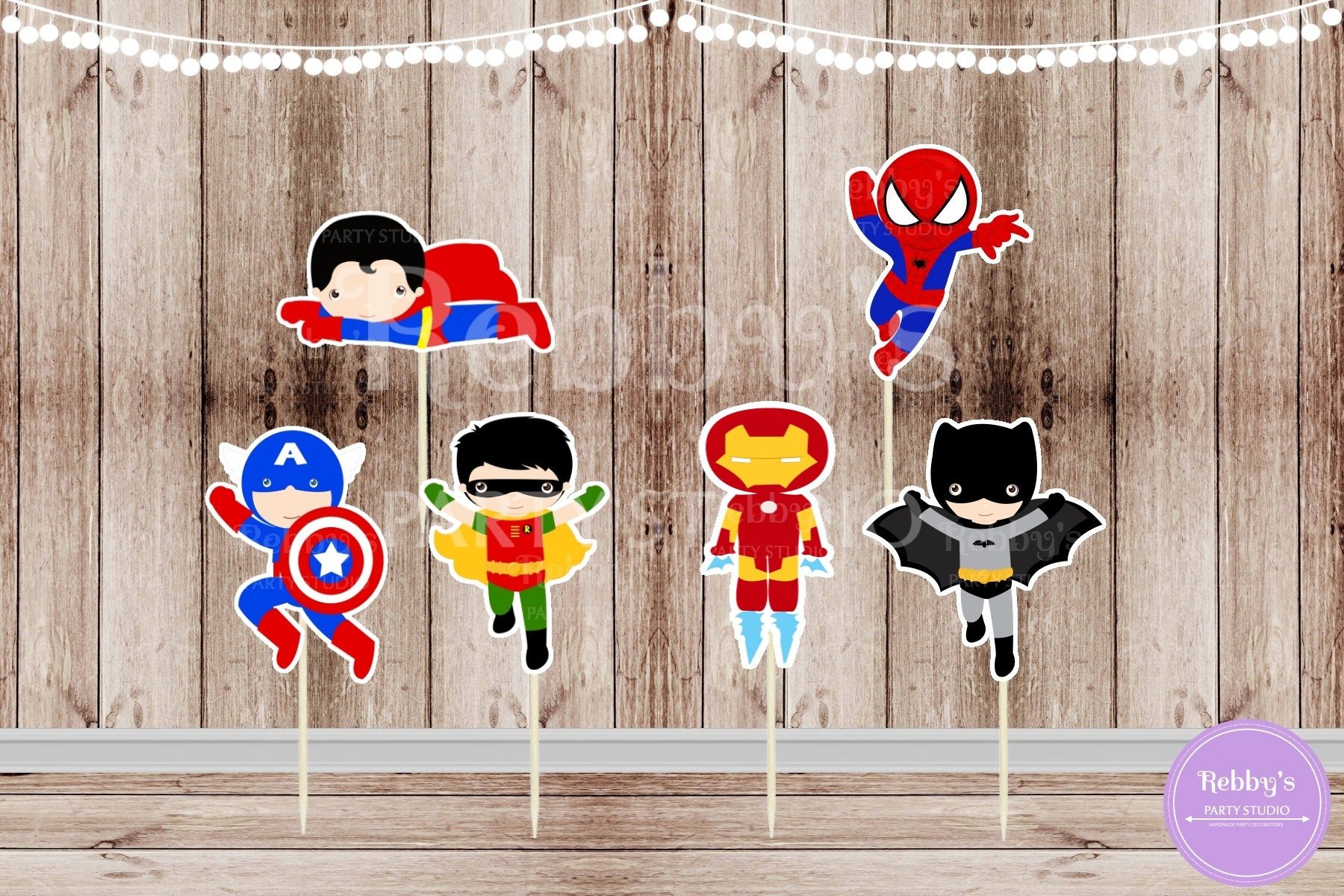 Action Superhero Boy Party - Set of 12 Assorted Superhero Boys Inspired Cupcake Toppers