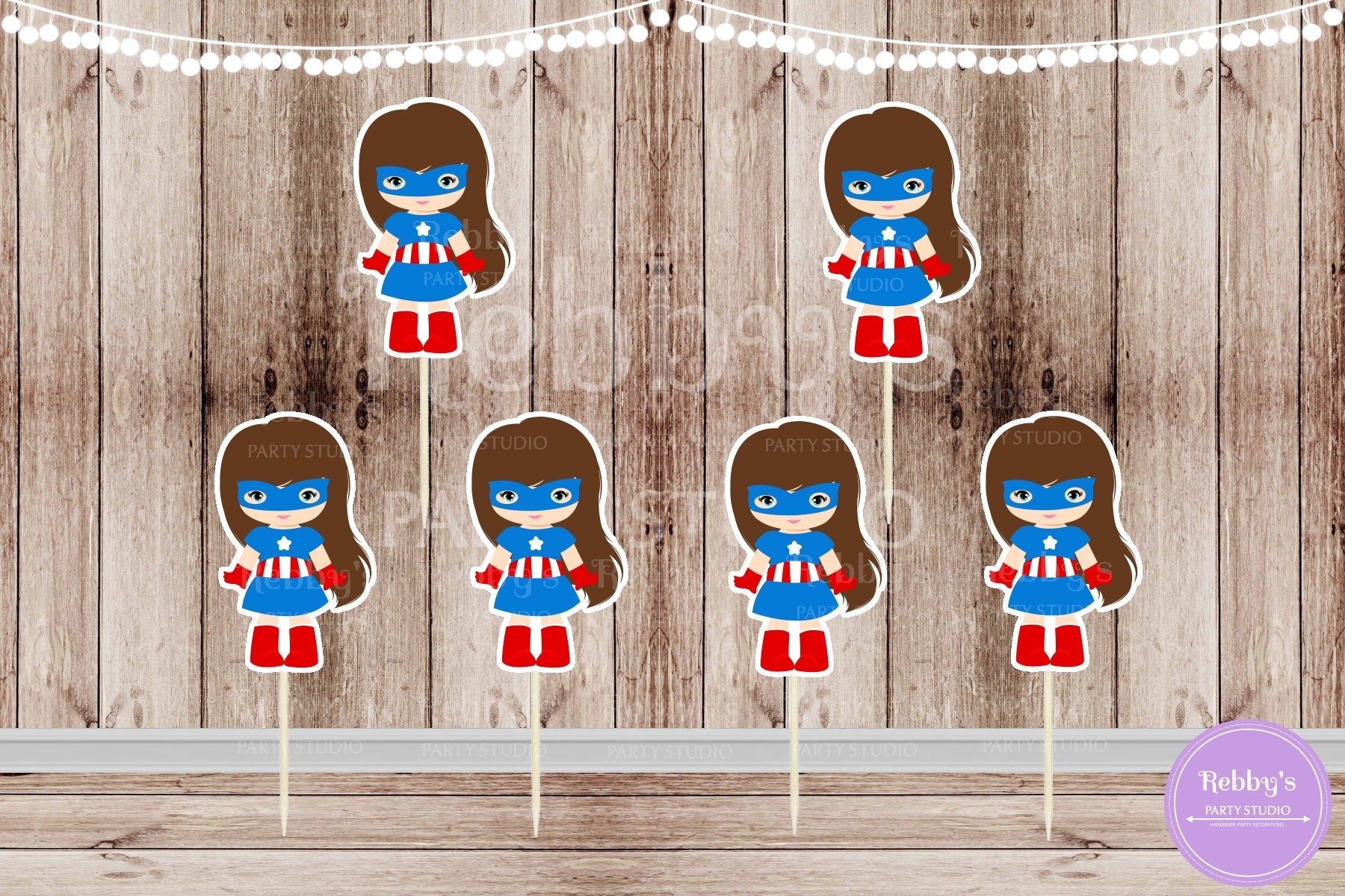 Action Superhero Girl Party - Set of 12 Captain A Girls Inspired Cupcake Toppers