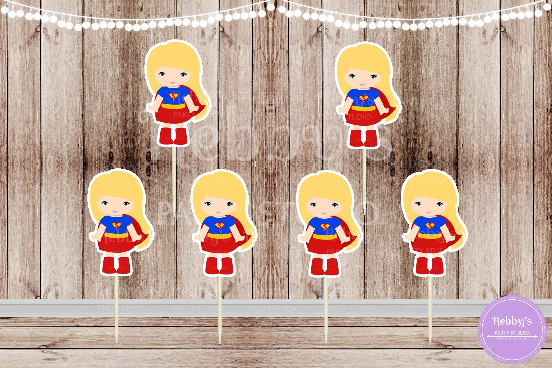 Action Superhero Girl Party - Set of 12 Supergirl Inspired Cupcake Toppers