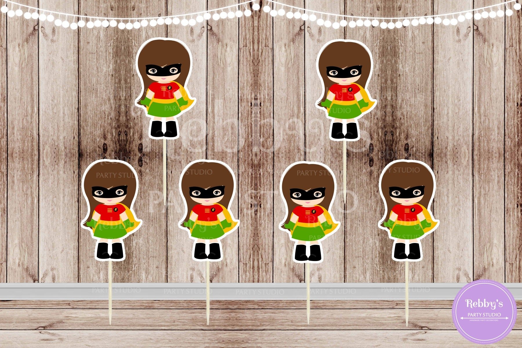Action Superhero Girl Party - Set of 12 Robin Girl Inspired Cupcake Toppers