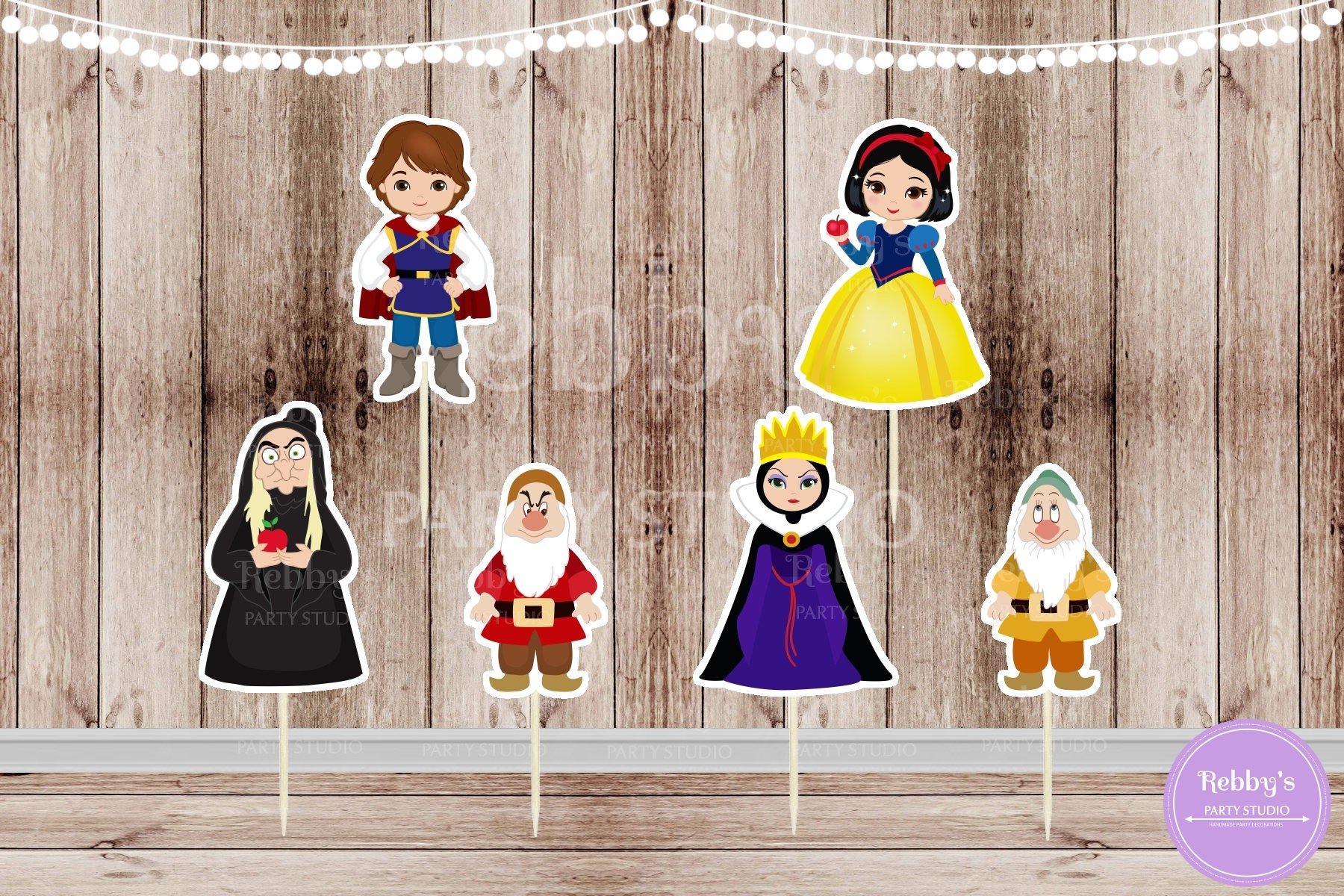 Snow White Cupcake Toppers: Handmade Party Decorations, Set of 12
