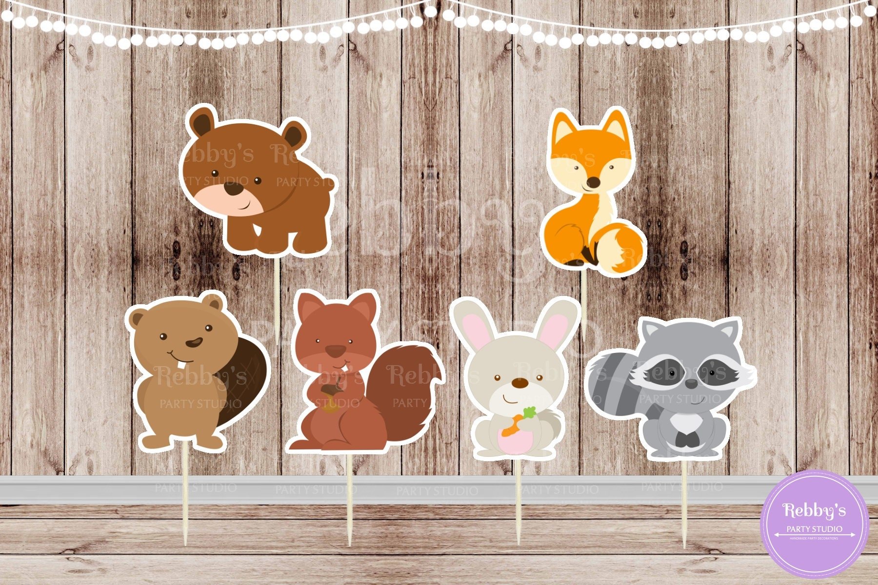 Woodland Cupcake Toppers: Forest Animal Party Picks, Set of 12