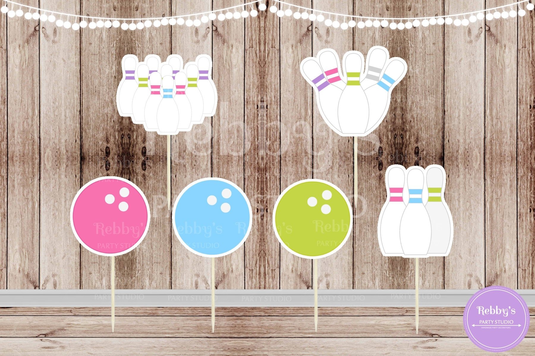 Girl Bowling Party Cupcake Toppers - Set of 12