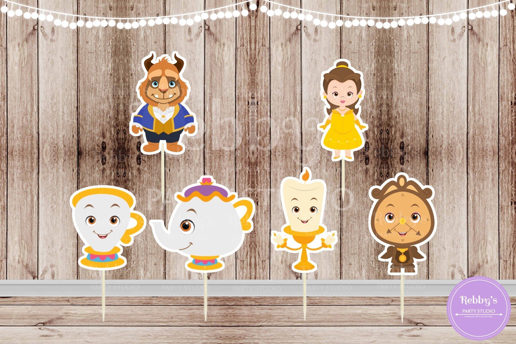 Belle and the Beast Cupcake Toppers: Princess Party Decor - Set of 12