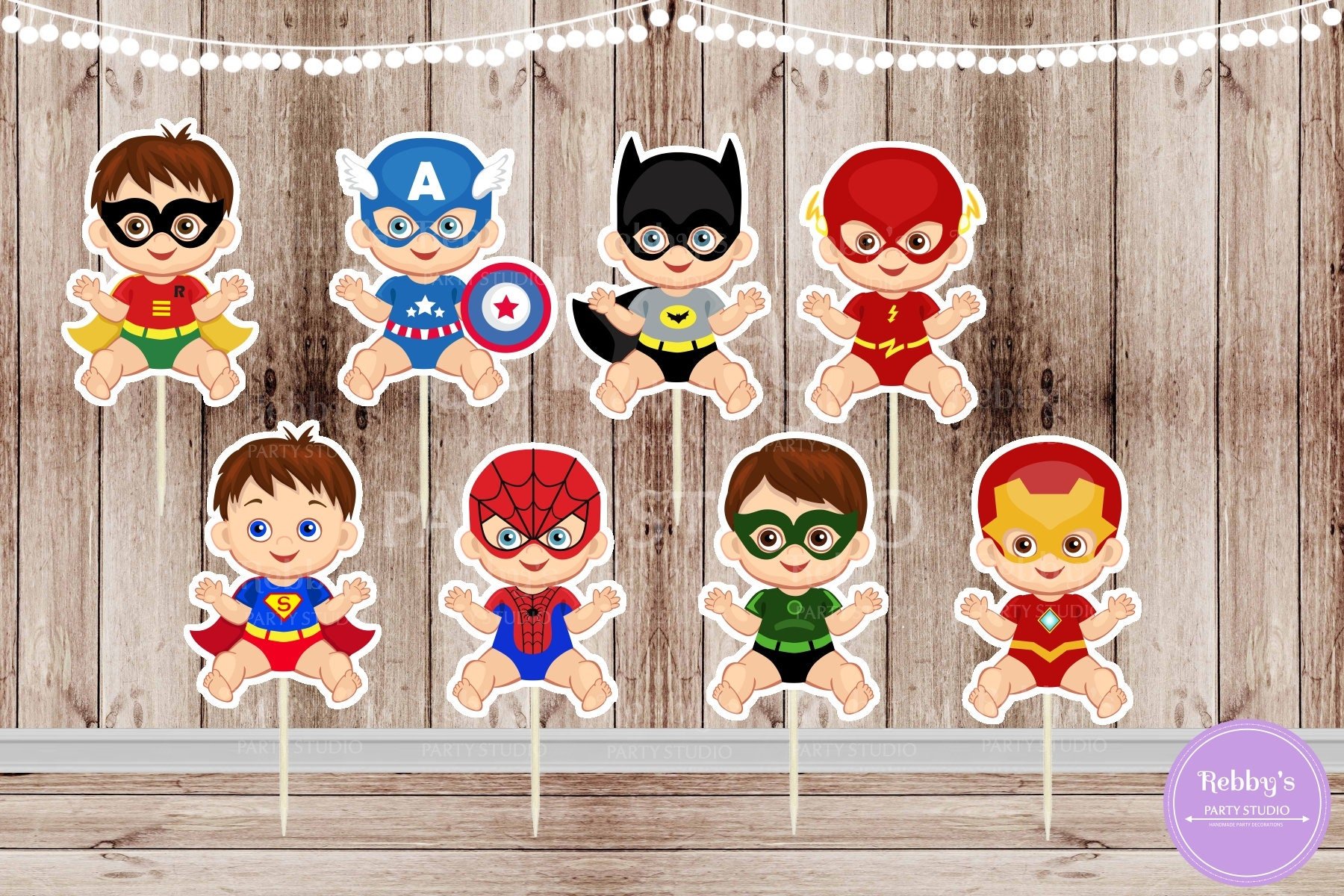 Superhero Baby Boy Cupcake Toppers - Set of 16