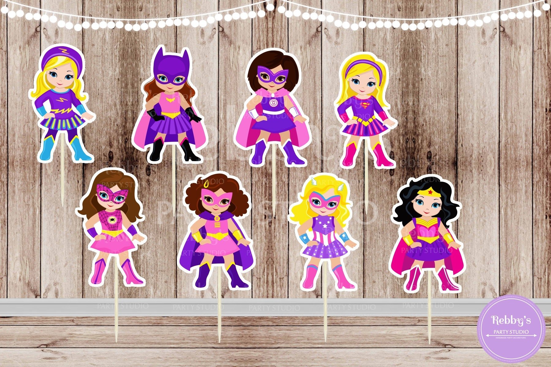 Superhero Girl Party - Set of 16 Assorted Pink Superhero Girls Inspired Cupcake Toppers