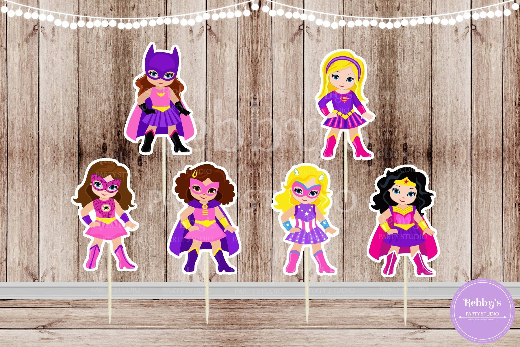 Superhero Girl Party - Set of 12 Assorted Pink Superhero Girls Inspired Cupcake Toppers