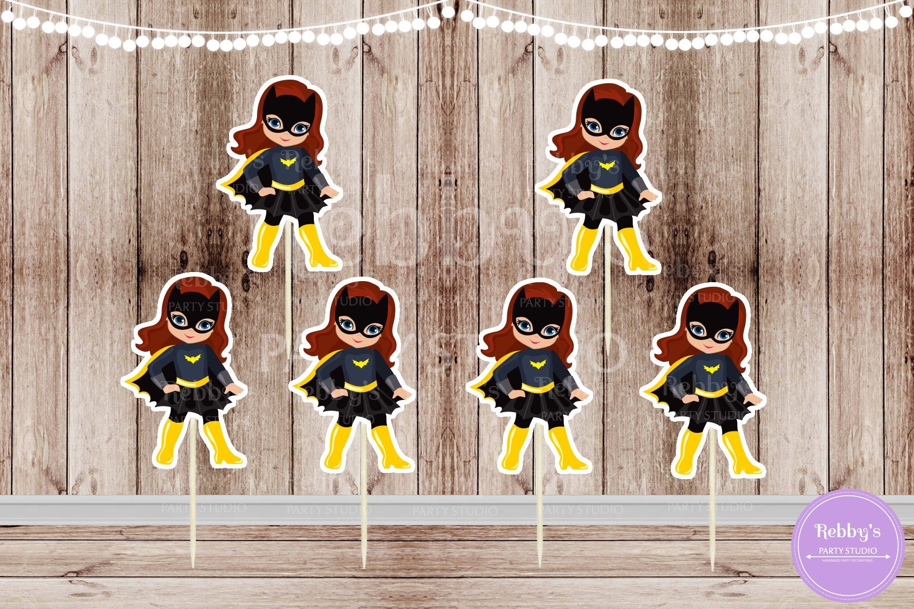 Superhero Villain Girl Party - Set of 12 Girl in Bat Costume Inspired Cupcake Toppers