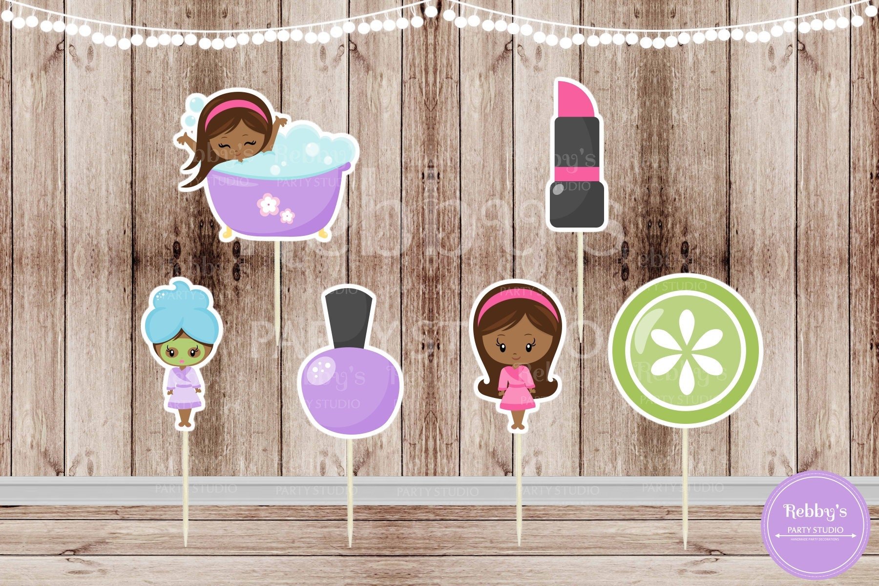 Spa Party Cupcake Toppers: Assorted Spa Girl Theme, Set of 12