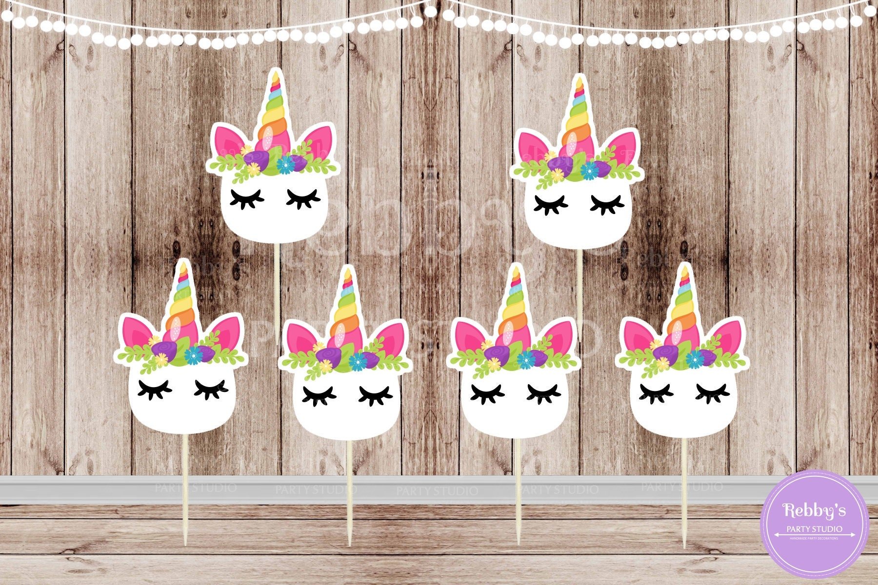 Unicorn Cupcake Toppers - Set of 12, Handmade Party Decor
