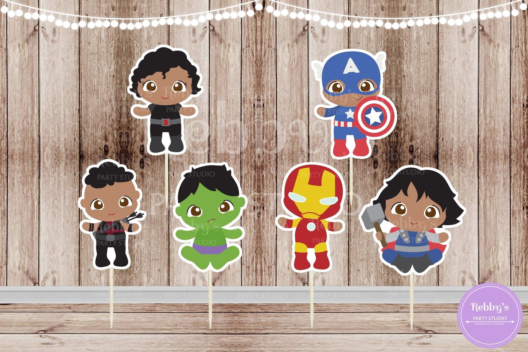 Superhero Baby Cupcake Toppers: African American Superheroes, Set of 12