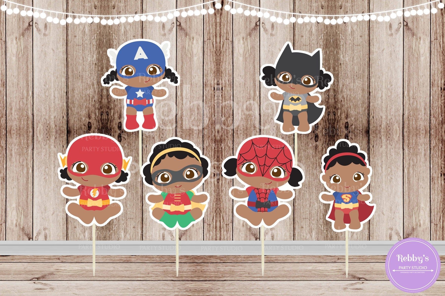 African American Superhero Baby Girl Cupcake Toppers - Set of 12