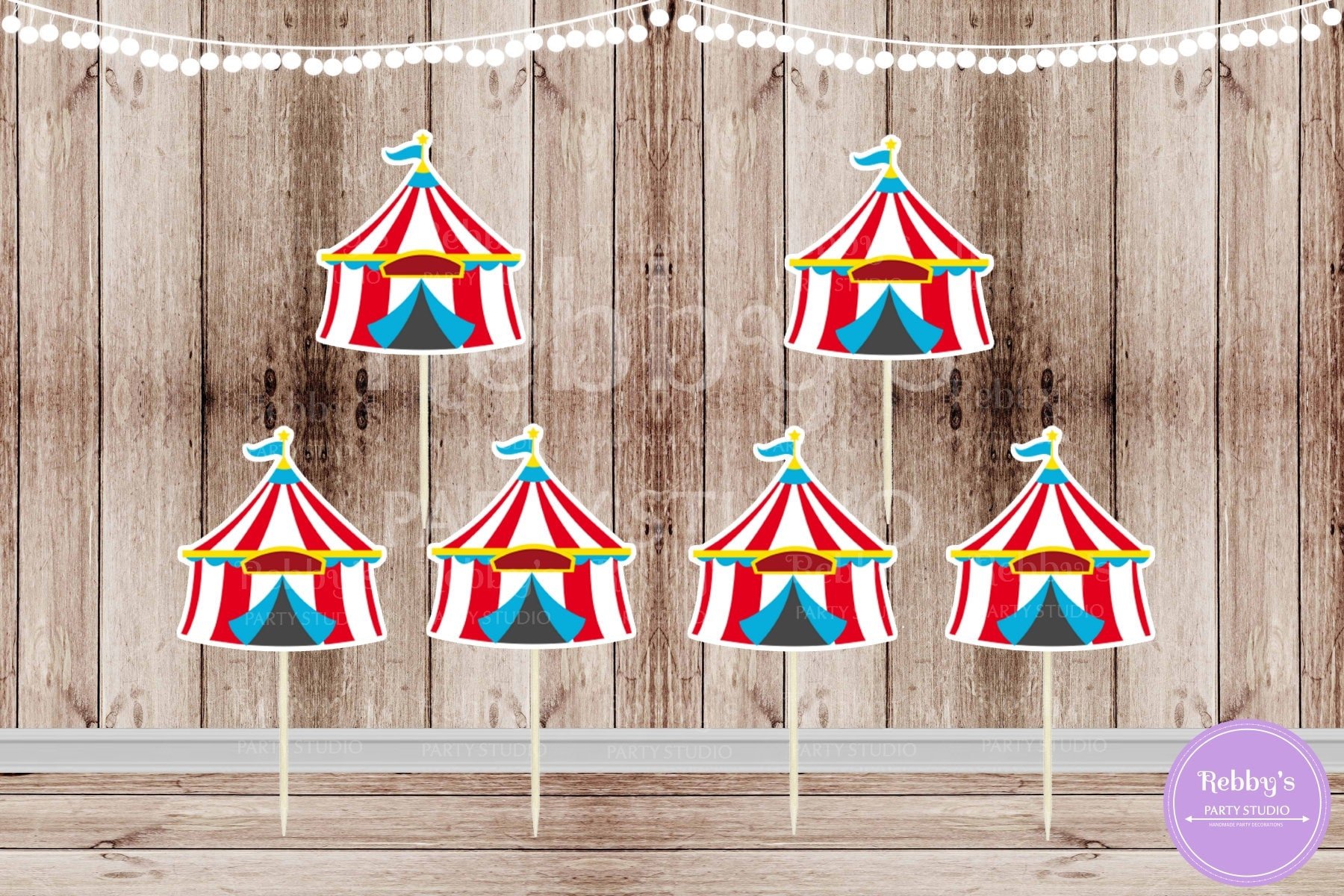 Circus Theme Party - Set of 12 Big Top Circus Tent Cupcake Toppers