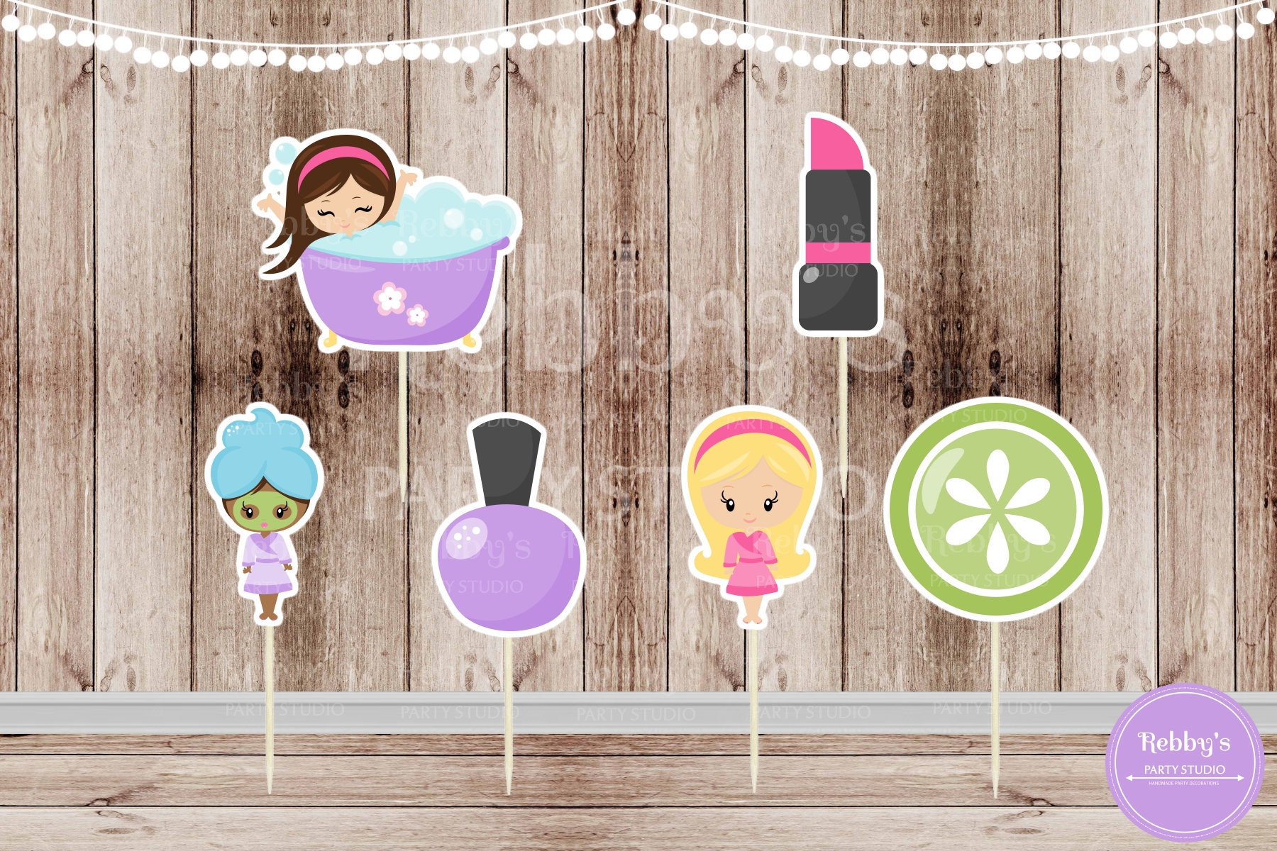 Spa Party Cupcake Toppers: Assorted Spa Girl Theme, Set of 12