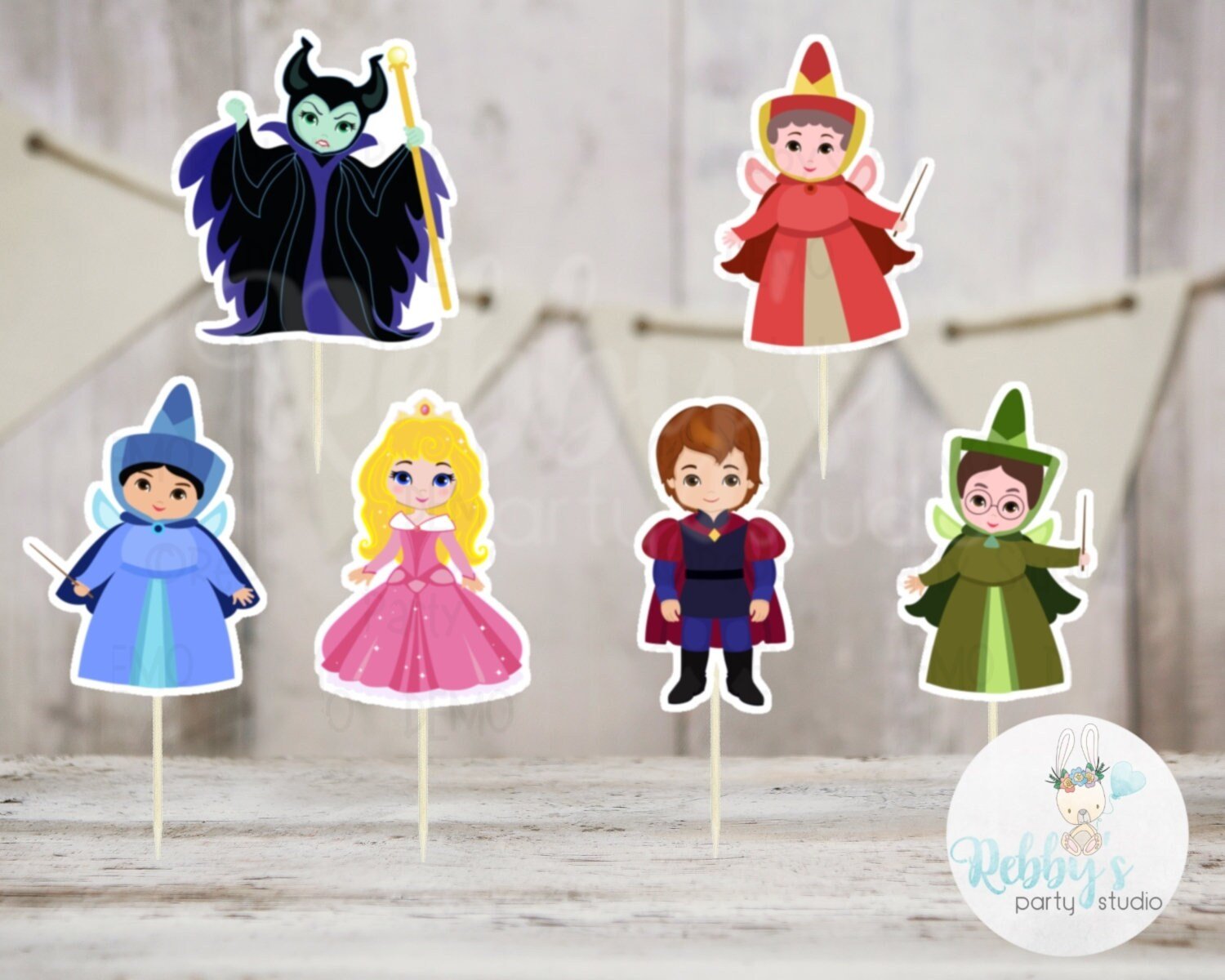 Fairy Tale Party - Set of 12 Assorted Sleeping Princess Cupcake Toppers