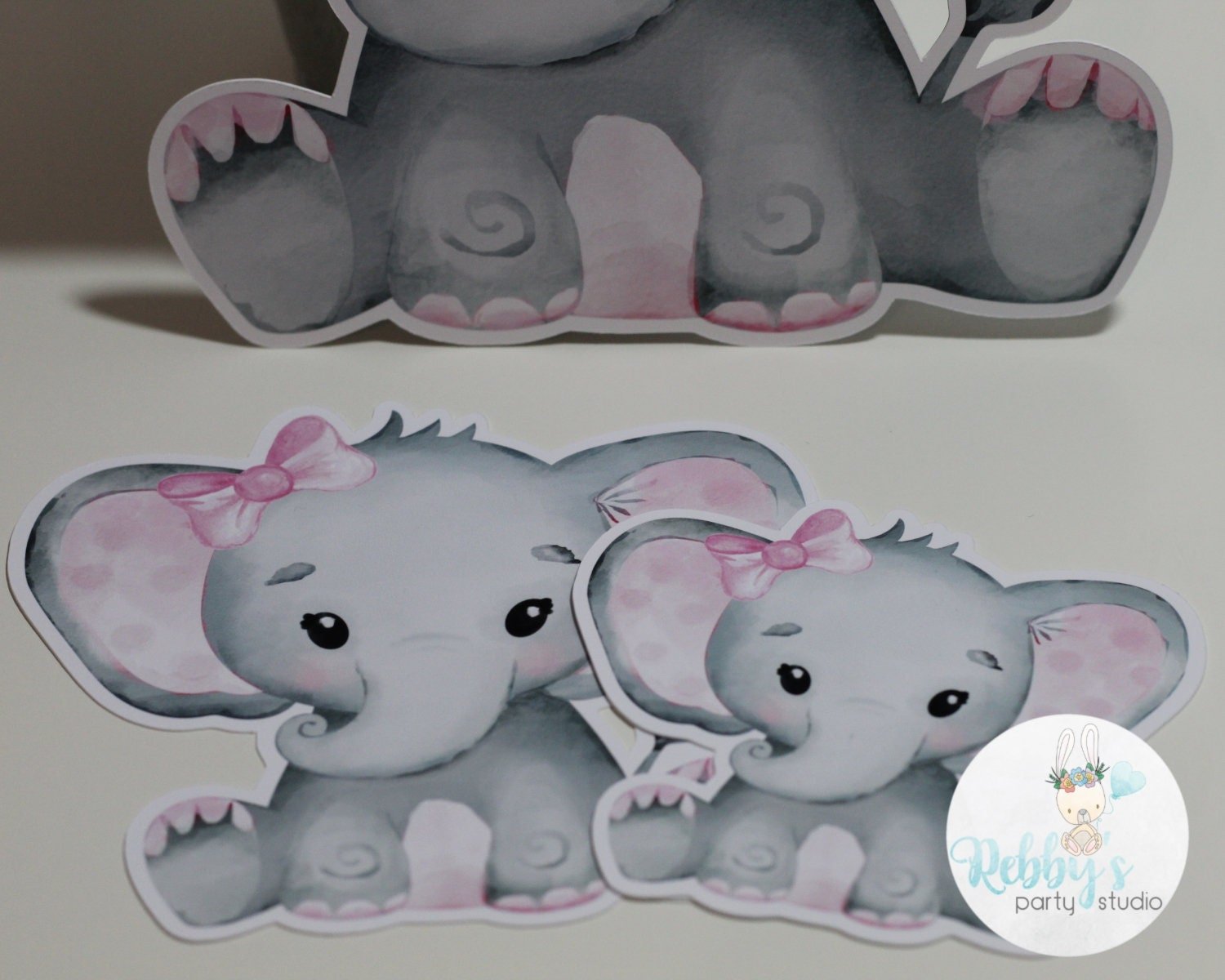 Elephant Cut Out Bundle, Girl Baby Shower Party Decor, Mixed Size Die Cuts