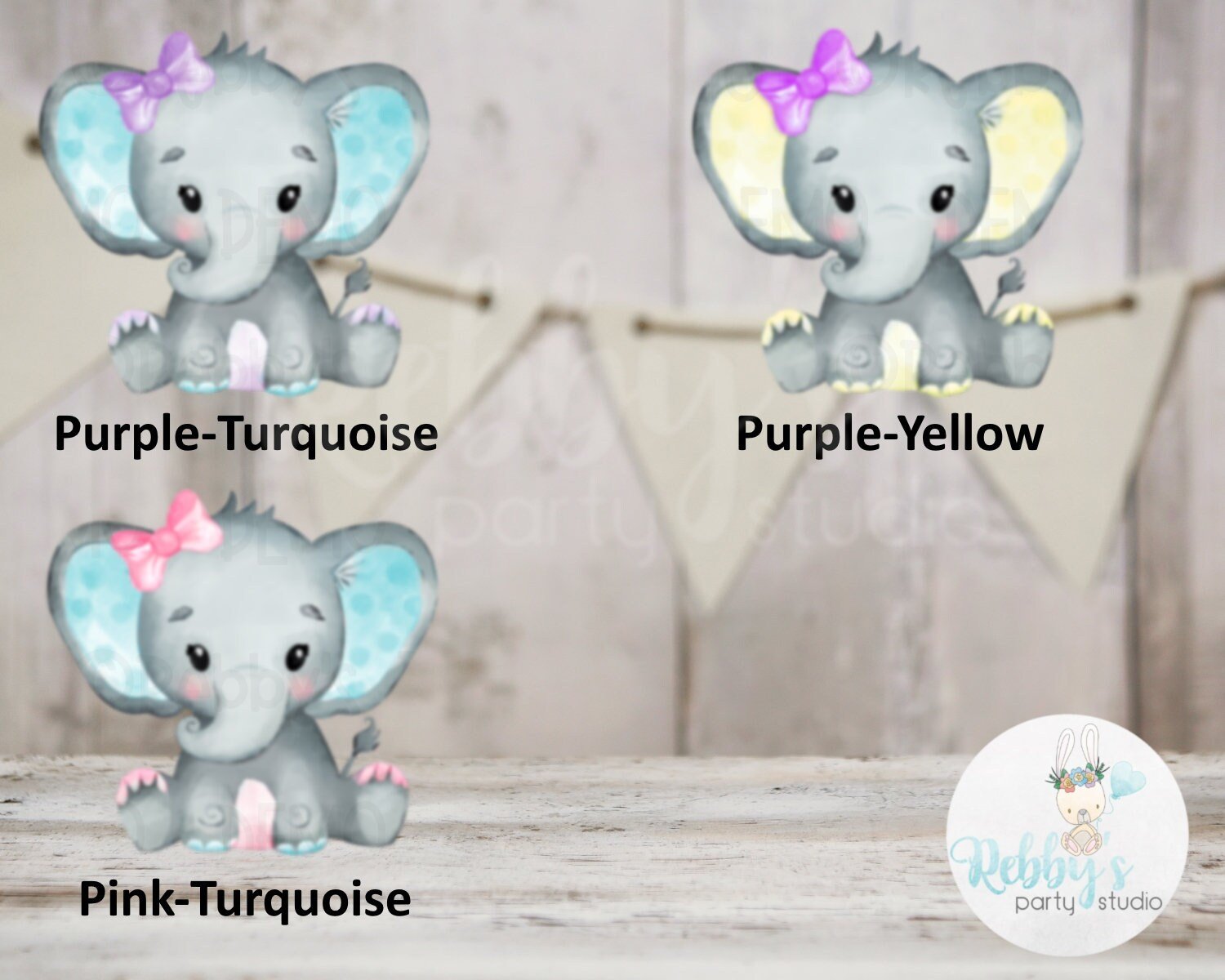 Elephant Cut Out Bundle, Girl Baby Shower Party Decor, Mixed Size Die Cuts