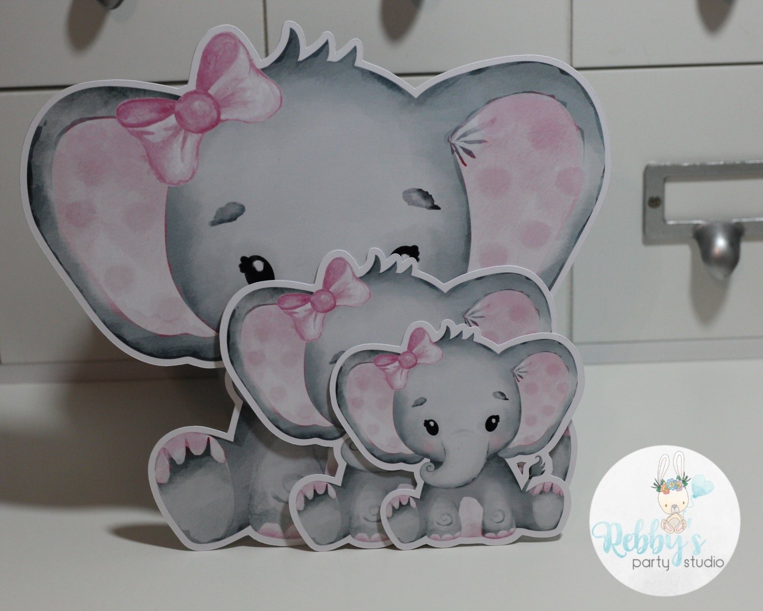 Elephant Cut Out Bundle, Girl Baby Shower Party Decor, Mixed Size Die Cuts