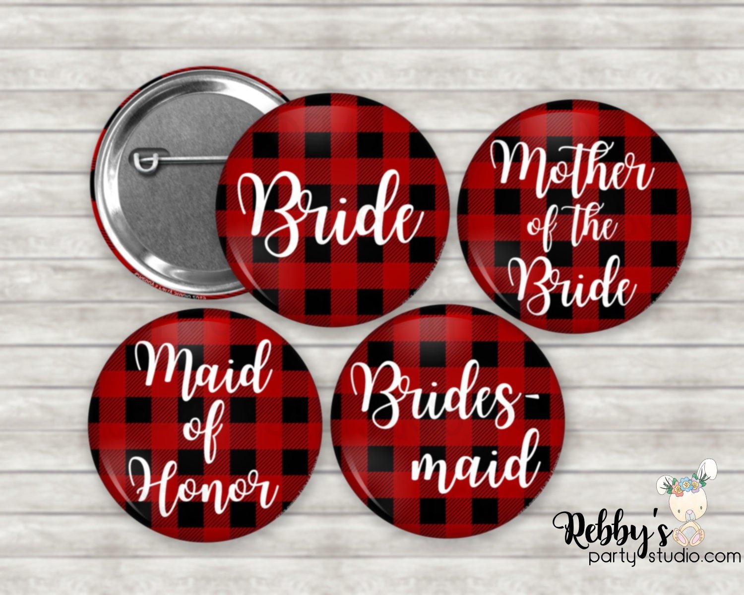 Personalized Buffalo Plaid Bachelorette Party Button Pin