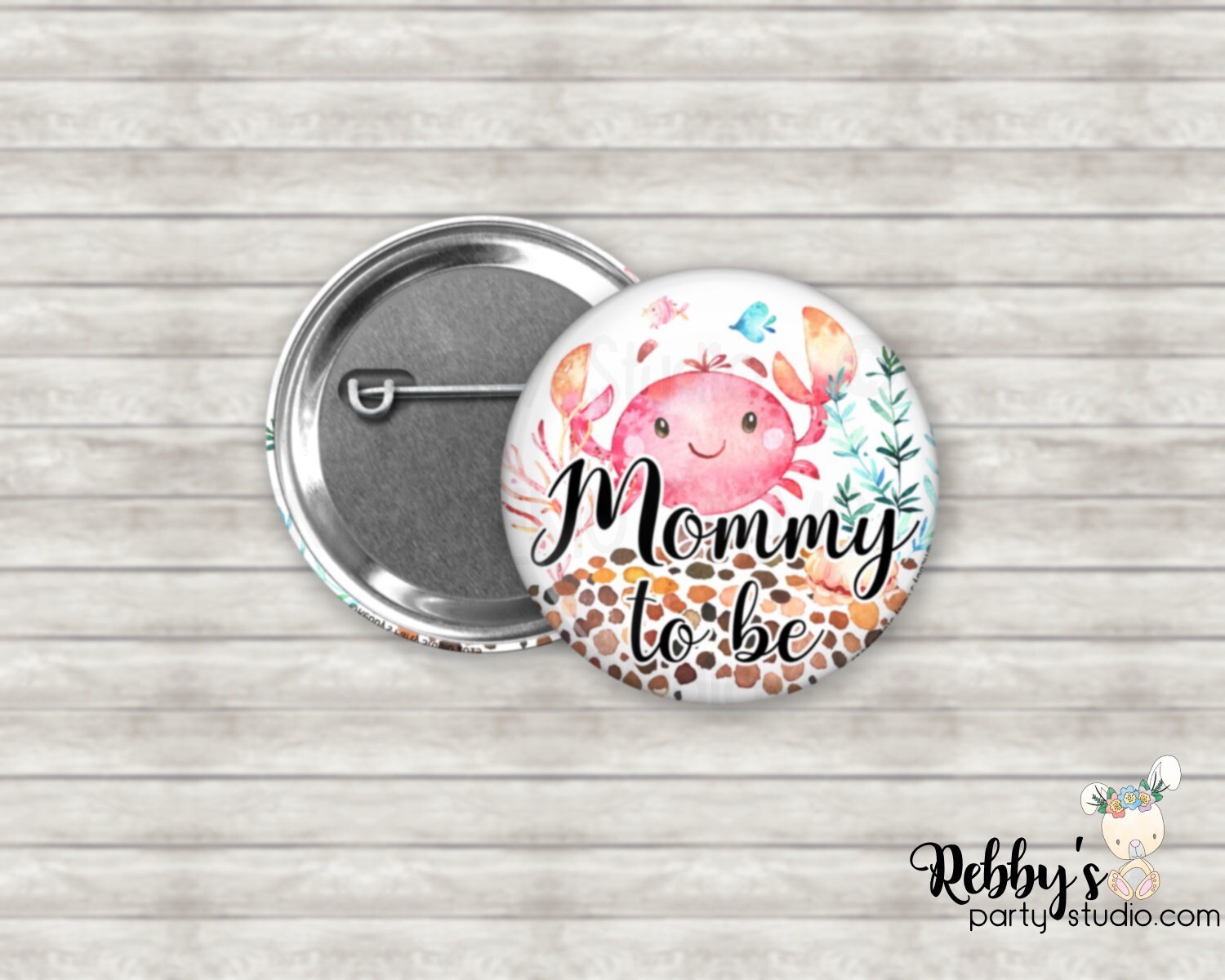 Ocean Friends Baby Shower Party, Personalized Pin Buttons, Under the Sea Mermaid Friends Name Badges