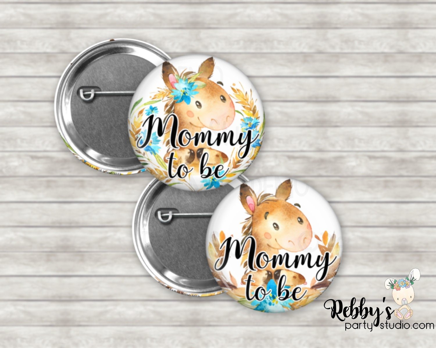 Farm Horse Baby Shower Pin: Personalized Button Badge