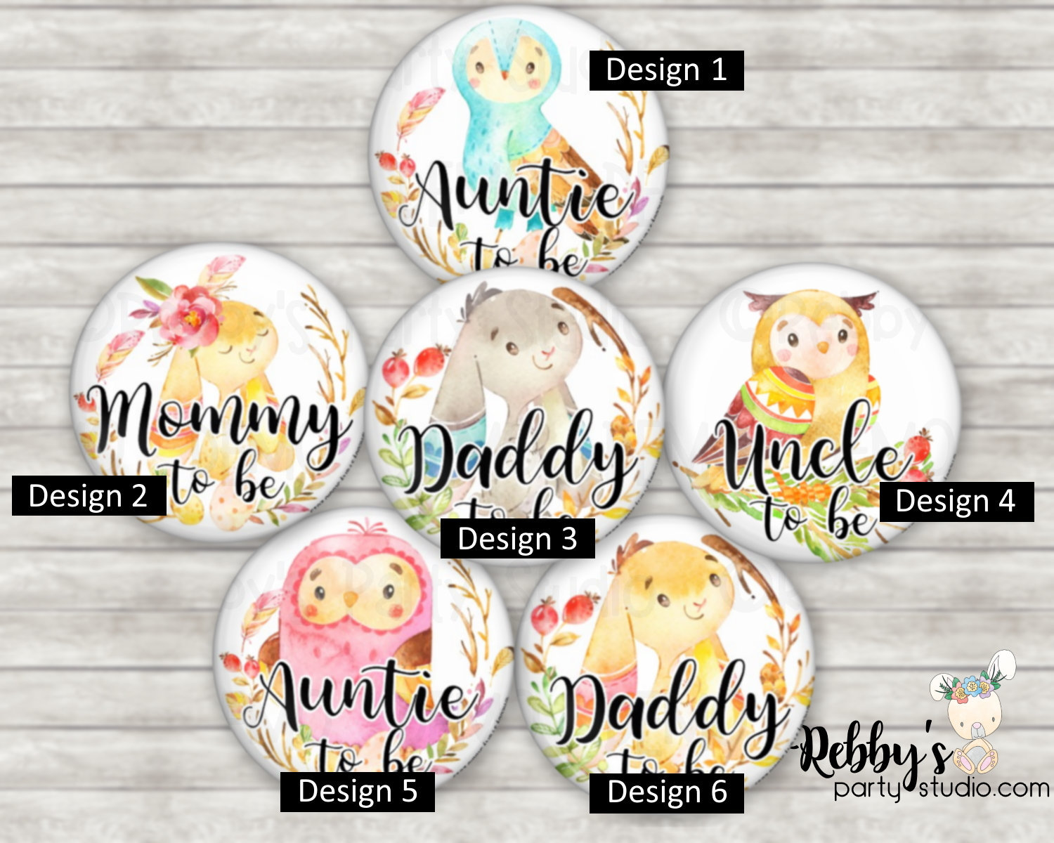 Woodland Baby Shower Pin Button: Personalized Family Member Badge
