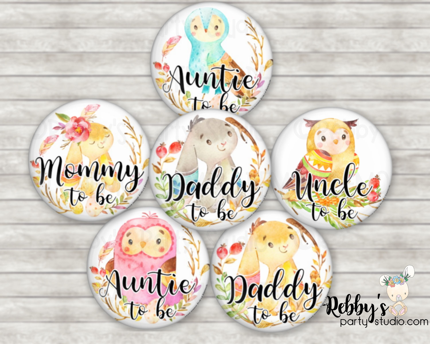 Woodland Baby Shower Pin Button: Personalized Family Member Badge