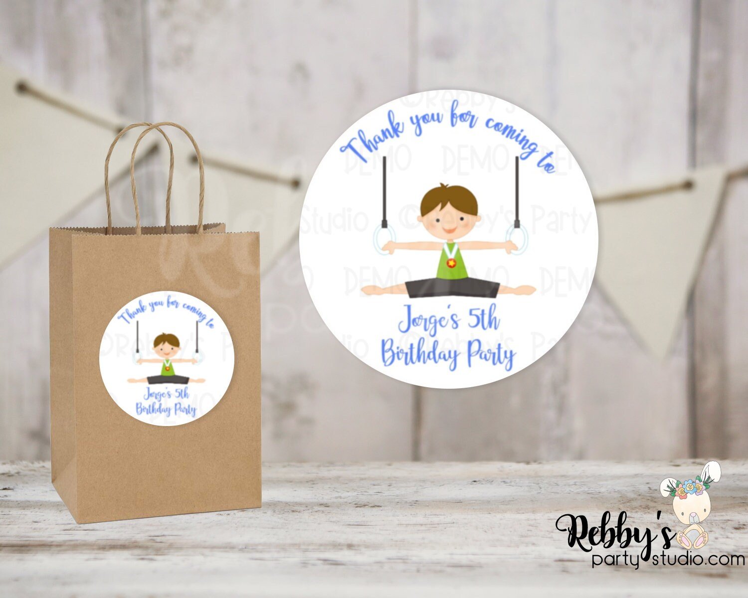 Gymnastic Boy Birthday Personalized Round Sticker