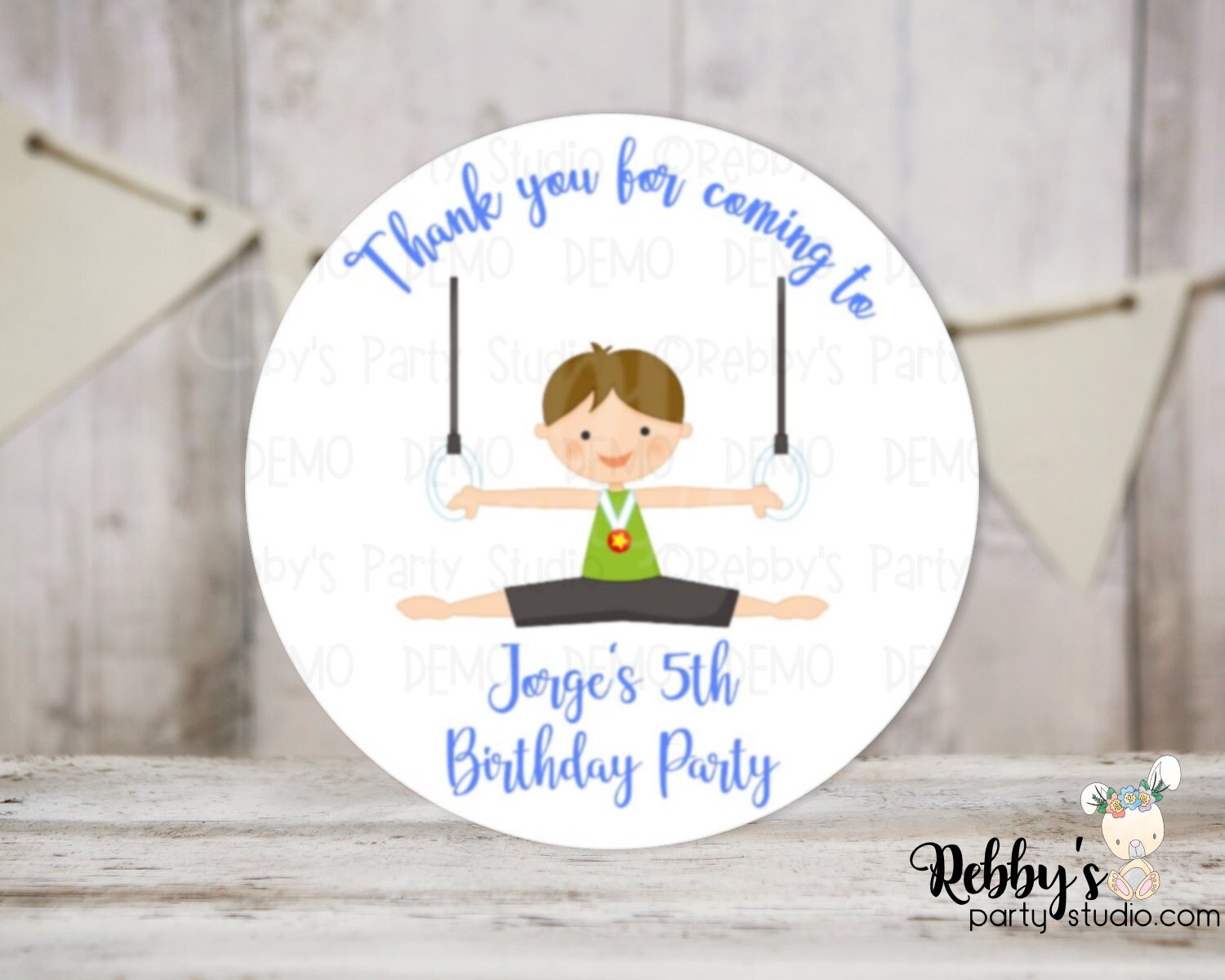 Gymnastic Boy Birthday Personalized Round Sticker