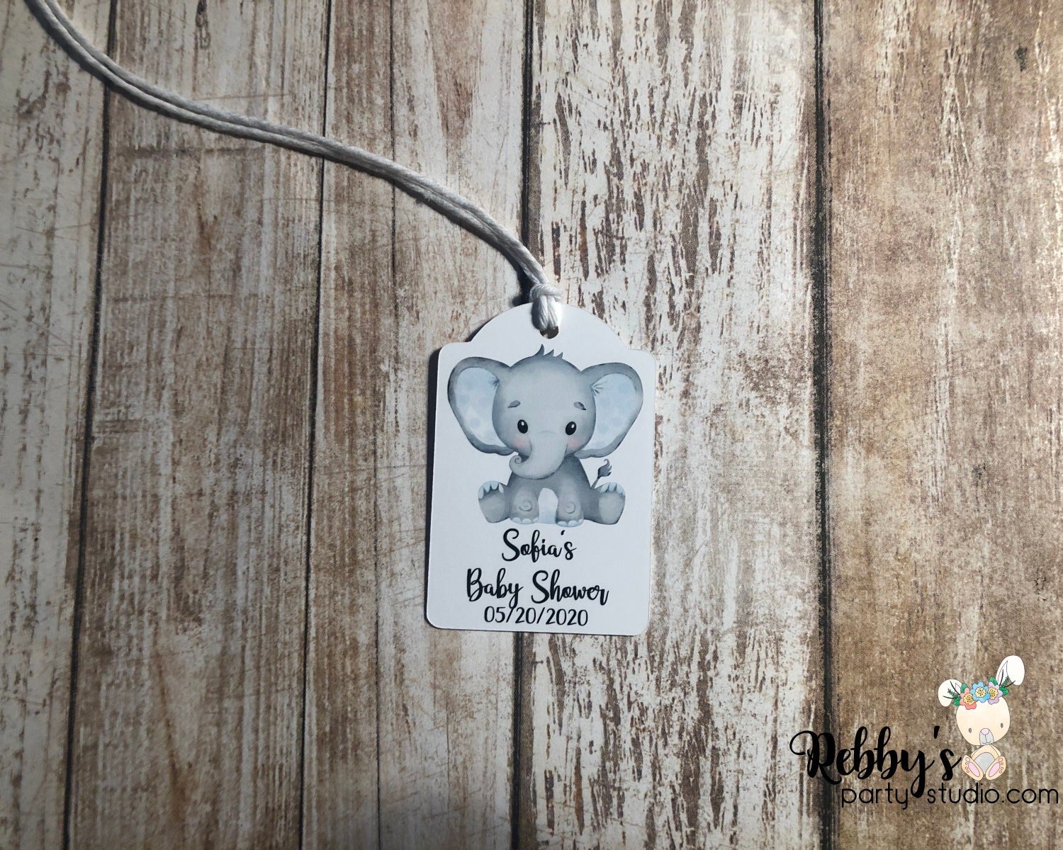 Boy Elephant Baby Shower Thank You Tags – Set of 12 Favor Tags with Twine