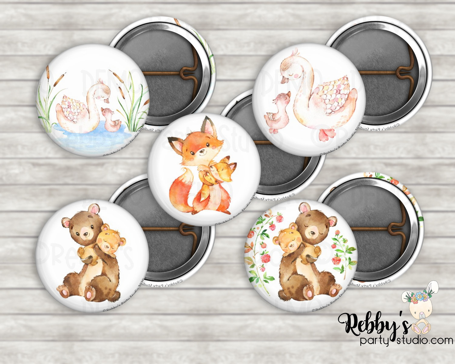 Mother & Baby Woodland Mini Buttons – Party Favor Packs (1 inch)