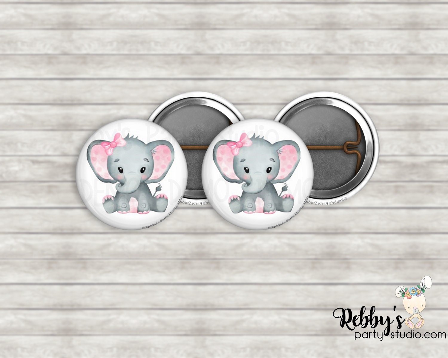 Grey Elephant Mini Pin Buttons – Pink, Blue, or Mixed Party Favor Packs (1 inch)